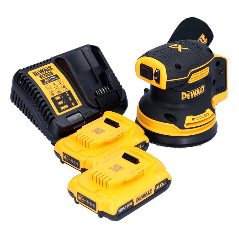 Lijadora orbital de batera DeWalt DCW 210 D2 18 V 125 mm sin escobillas + 2x batera 2.0 Ah + cargador