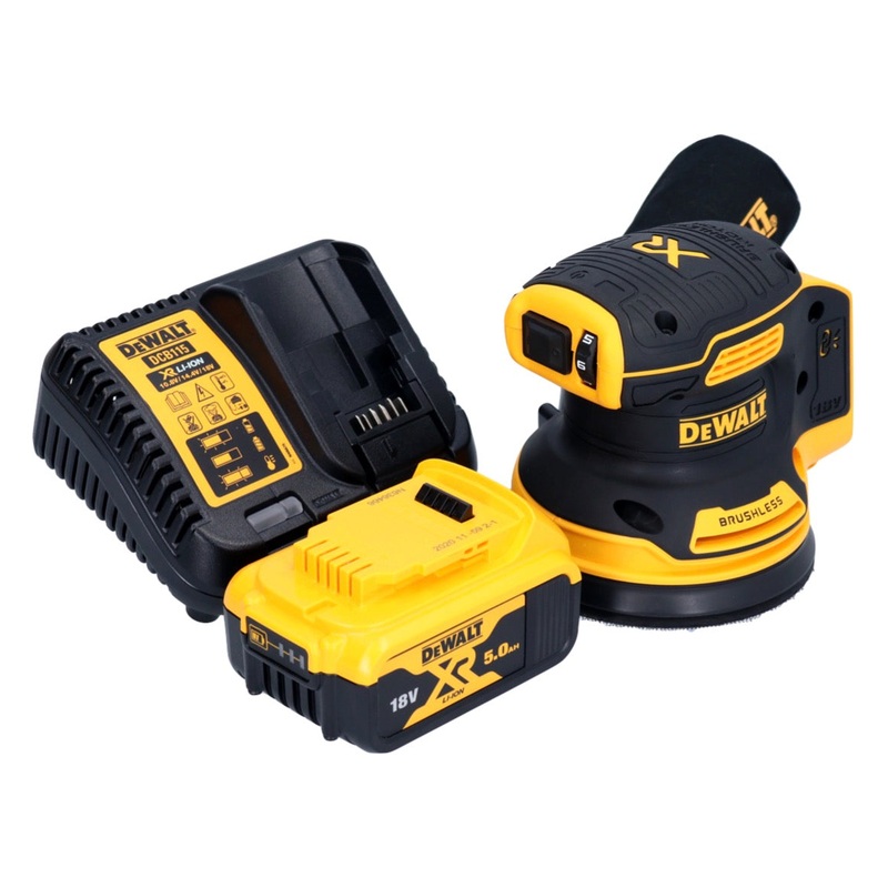Lijadora orbital de batera DeWalt DCW 210 P1 18 V 125 mm sin escobillas + 1x batera 5.0 Ah + cargador