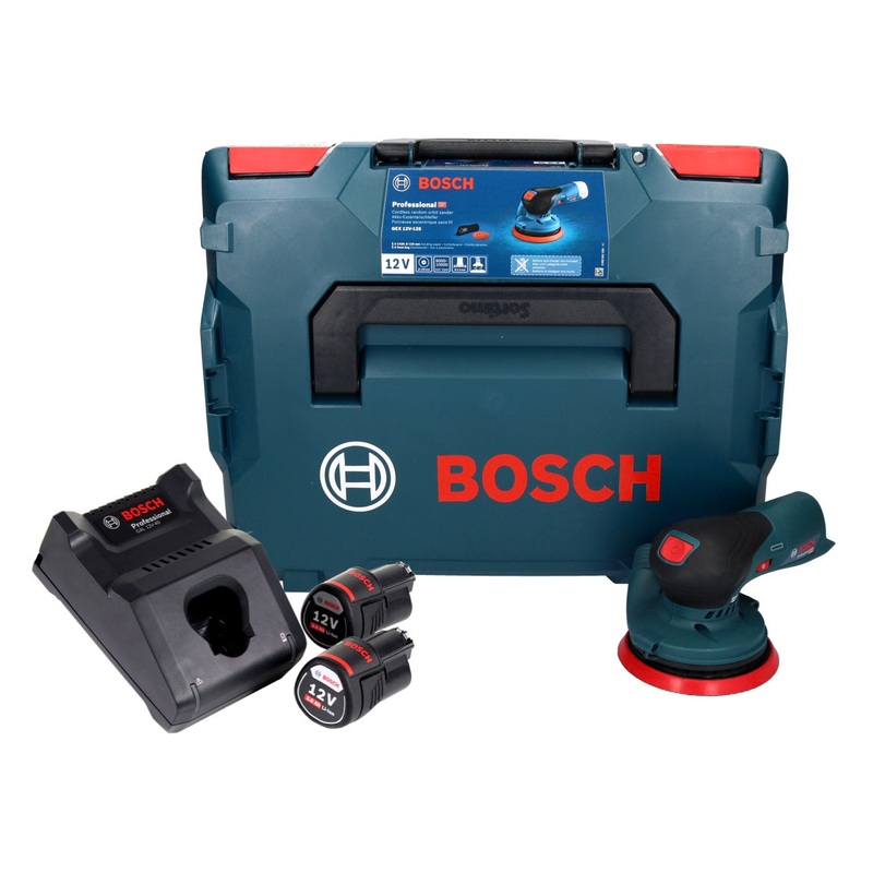 Lijadora orbital de batera profesional Bosch GEX 12V-125 12 V 125 mm sin escobillas + 2x batera 3.0 Ah + cargador + L-Boxx
