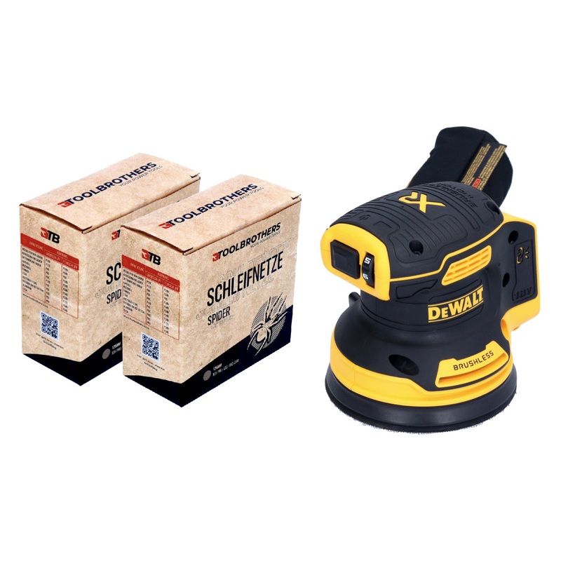 Lijadora orbital inalmbrica DeWalt DCW 210 N 18 V 125 mm sin escobillas solo + 2x Toolbrothers SPIDER net juego de abrasivos