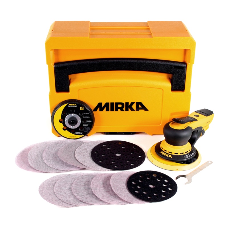 Mirka DEROS-Kit Abranet 5650CV Lijadora excntrica 350W 125mm/150mm 5.0 Hub Brushless + 150 piezas Discos abrasivos agarre diferentes granos + systainer ( KIT1904WOMDE )
