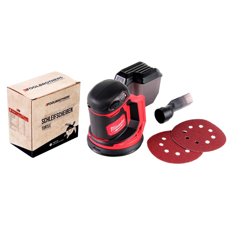Toolbrothers Juego de lijado TURTLE 125mm + lijadora orbital Milwaukee M18 BOS125-0 batera 18V 125mm Solo - sin batera, sin cargador