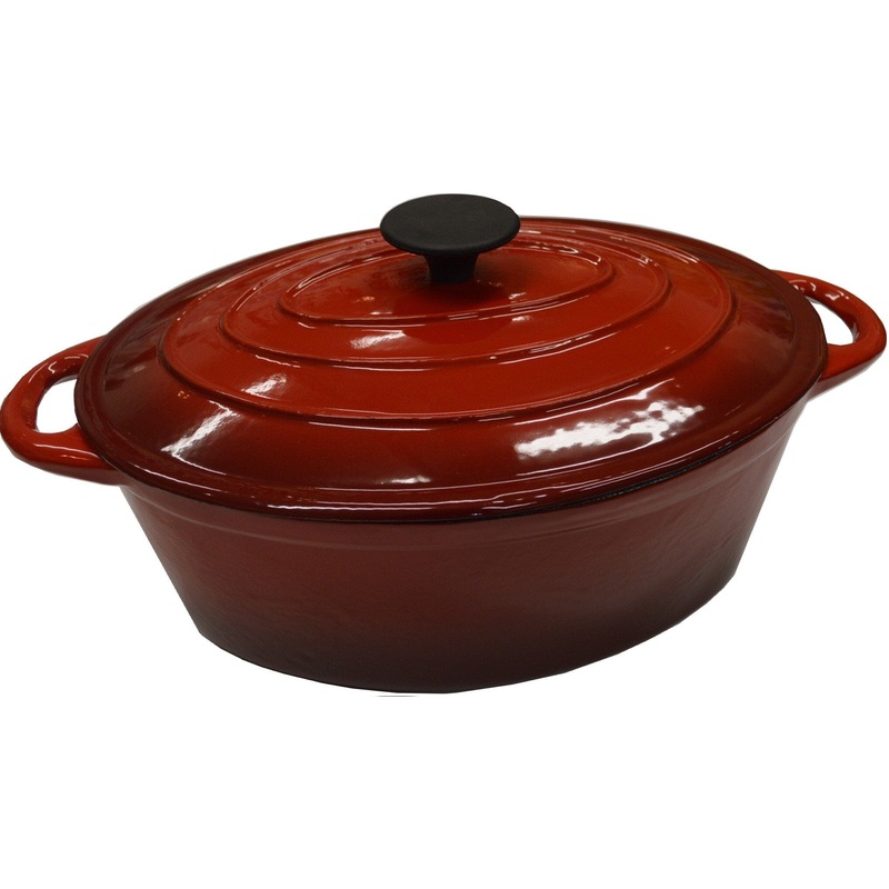 Xcel Cast Iron Casserole Enamel Red & White Oval 300mm
