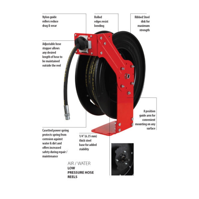 Groz Metal Hose Reel- Air / Water - 15M - 1/2in Id