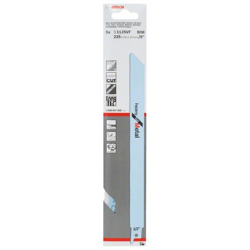 Hoja de sierra de sable BOSCH S 1125 VF longitud 225 mm ancho 19 mm (4000909204)