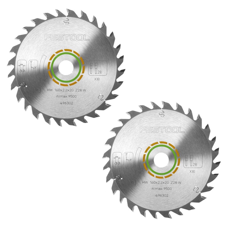 2x hoja de sierra circular universal Festool W28 160 x 2,2 x 20 mm 160 mm 28 dientes (496302) TS TSC ATF AP