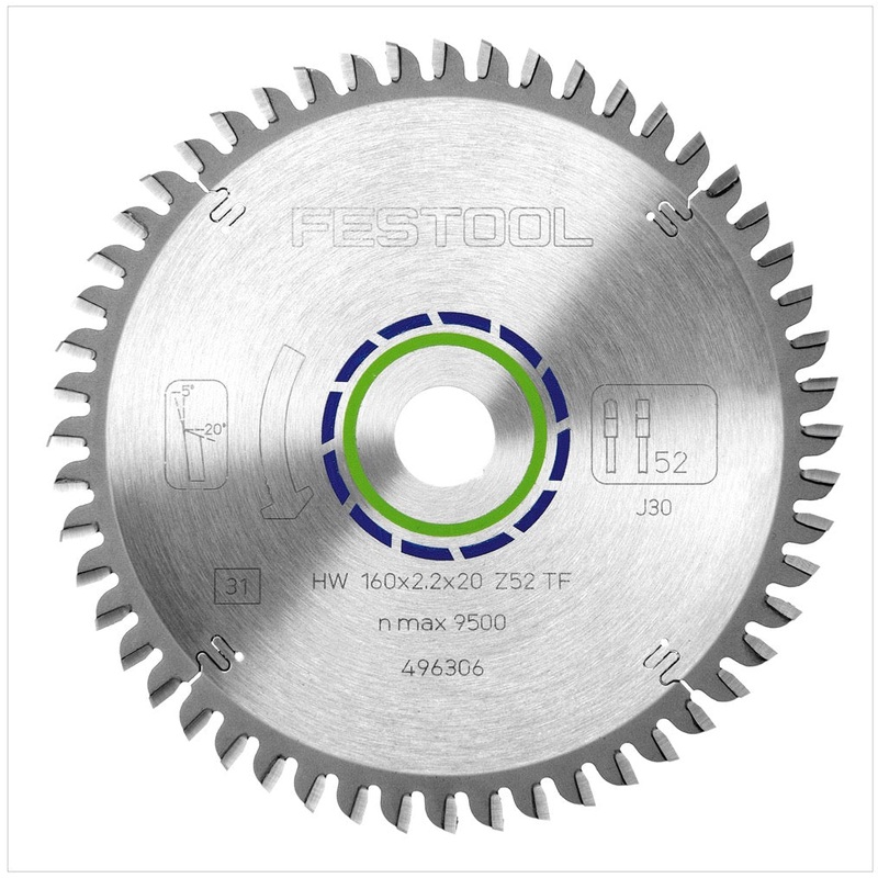 Hoja de sierra circular especial Festool HW 160 x 20 x 2,2 mm TF52 160 mm 52 dientes (496306)