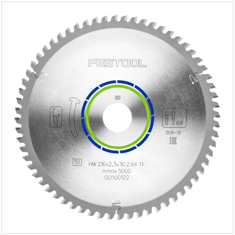 Hoja de sierra circular especial Festool HW 216 x 30 x 2,3 mm TF64 216 mm 64 dientes (500122)