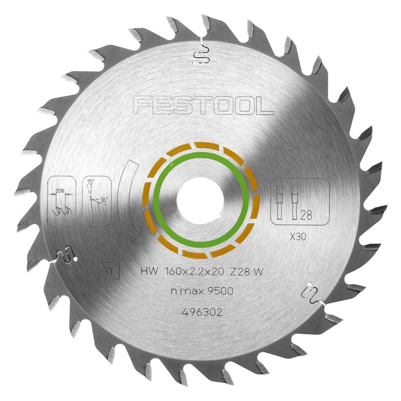 Hoja de sierra circular universal Festool W28 160 x 2,2 x 20 mm 160 mm 28 dientes (496302) TS TSC ATF AP