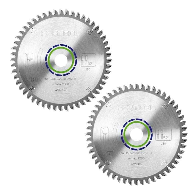 Juego de hojas de sierra circular especial Festool 2x HW 160 x 20 x 2,2 mm TF52 (2x 496306) 160 mm 52 dientes