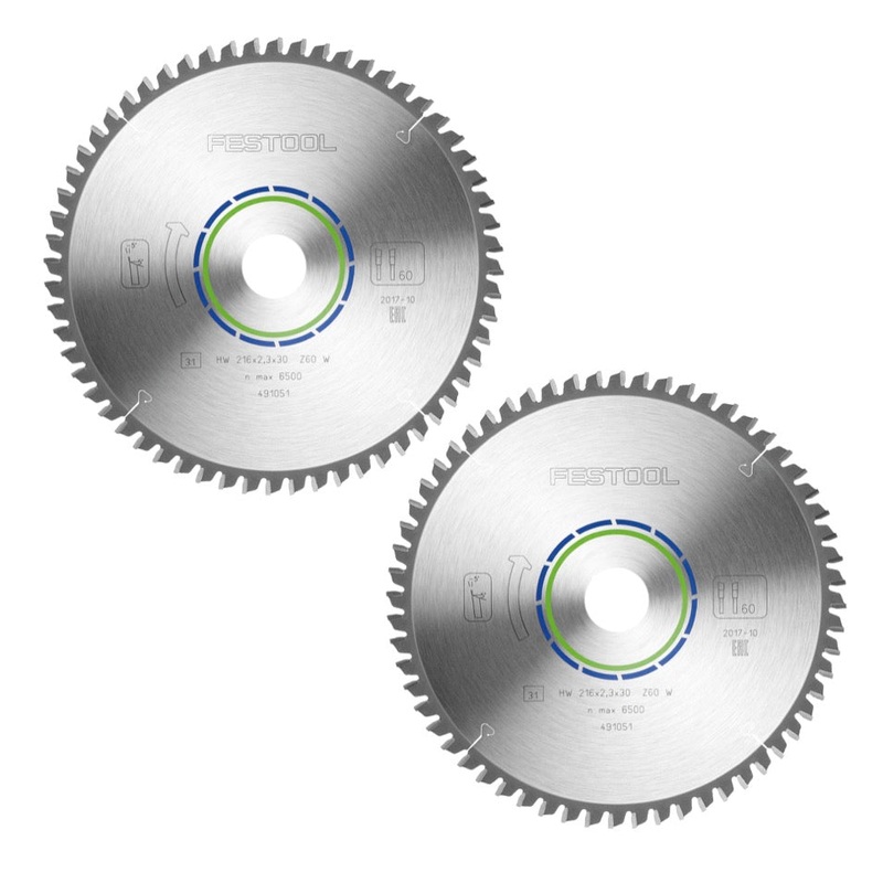 Juego de hojas de sierra circular especial Festool 2x HW 216 x 30 x 2,3 mm W60 (2x 491051) 216 mm 60 dientes