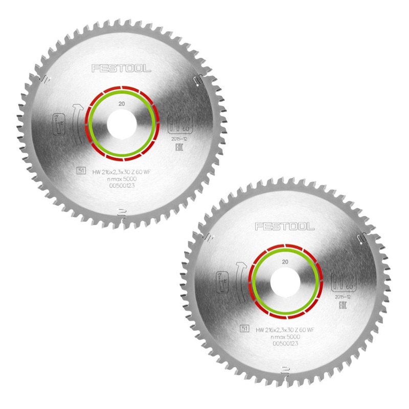 Juego de hojas de sierra circular especial Festool 2x HW 216 x 30 x 2,3 mm WZ/FA60 216 mm (2x 500123) 60 dientes