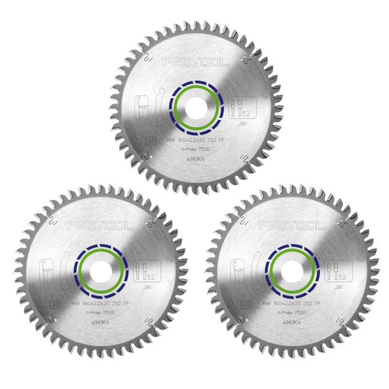 Juego de hojas de sierra circular especial Festool 3x HW 160 x 20 x 2,2 mm TF52 (3x 496306) 160 mm 52 dientes