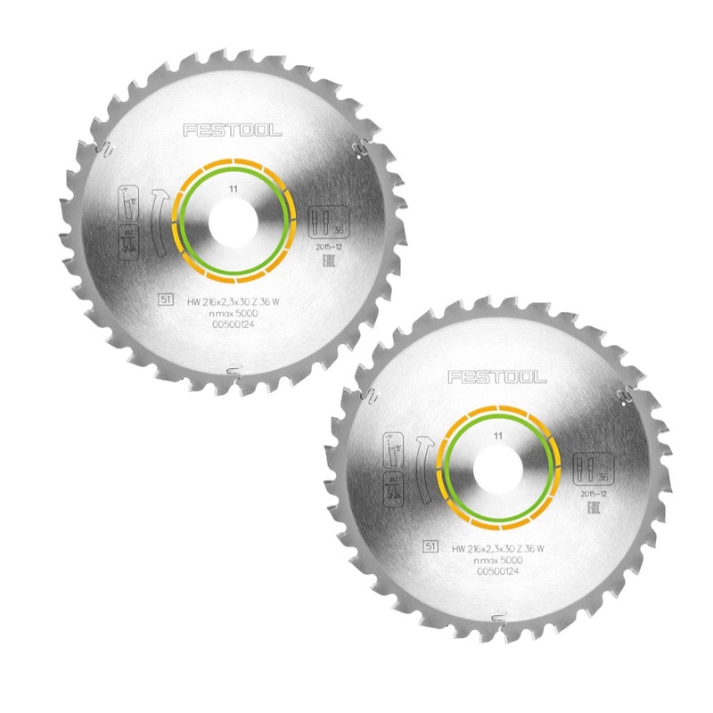 Juego de hojas de sierra circular universal Festool 2x HW 216 x 30 x 2,3 mm W36 216 mm 36 dientes (2x 500124)
