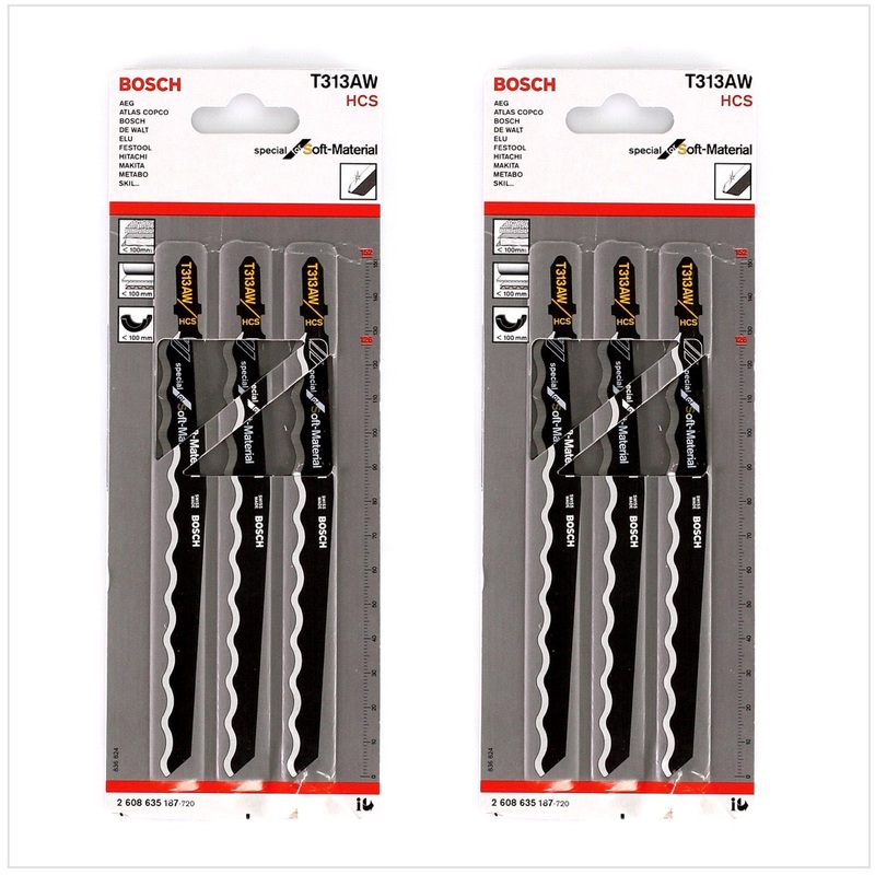 Bosch 12x hojas de sierra de calar T 313 AW 126mm (2x 2608635187) para serrar materiales blandos