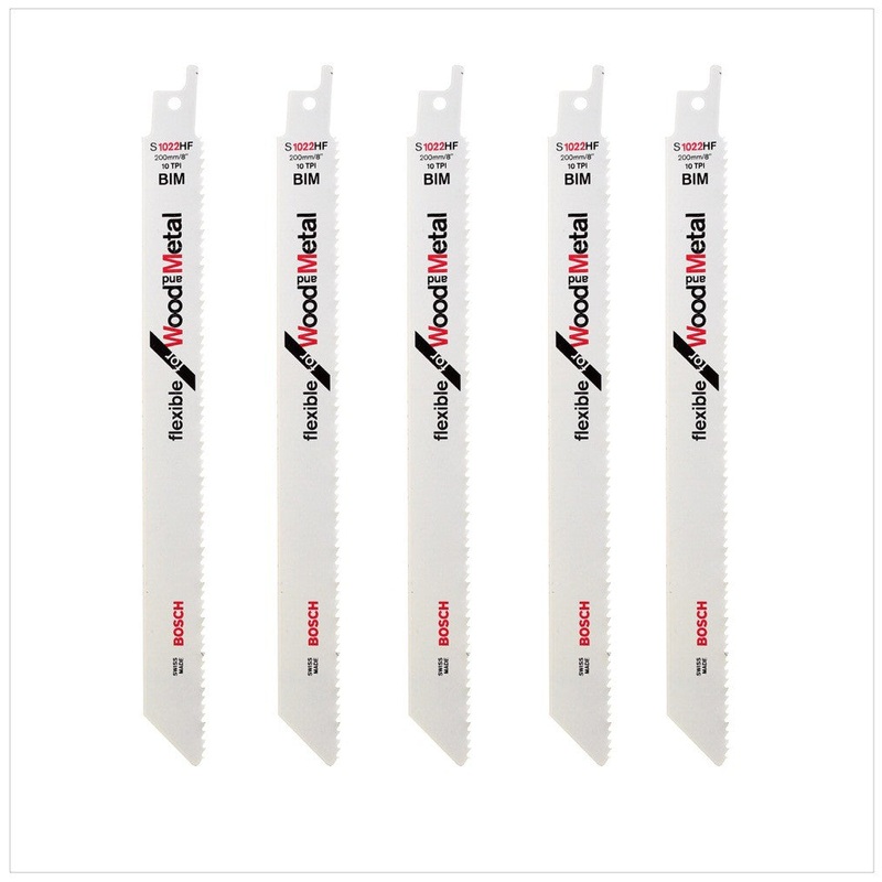 Bosch 5 hojas de sierra de sable 200 mm Flexibles para Madera y Metal S 1022 HF / S1022HF (2608656636)