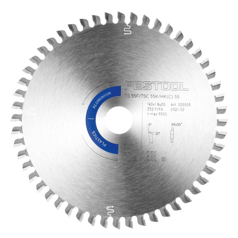 Hoja de sierra circular Festool aluminio / plstico HW 160 x 1,8 x 20 mm F/FA52 (205555) para sierras de inmersin TS 55 F, TSC 55 K y sierras circulares porttiles HK 55, HKC 55