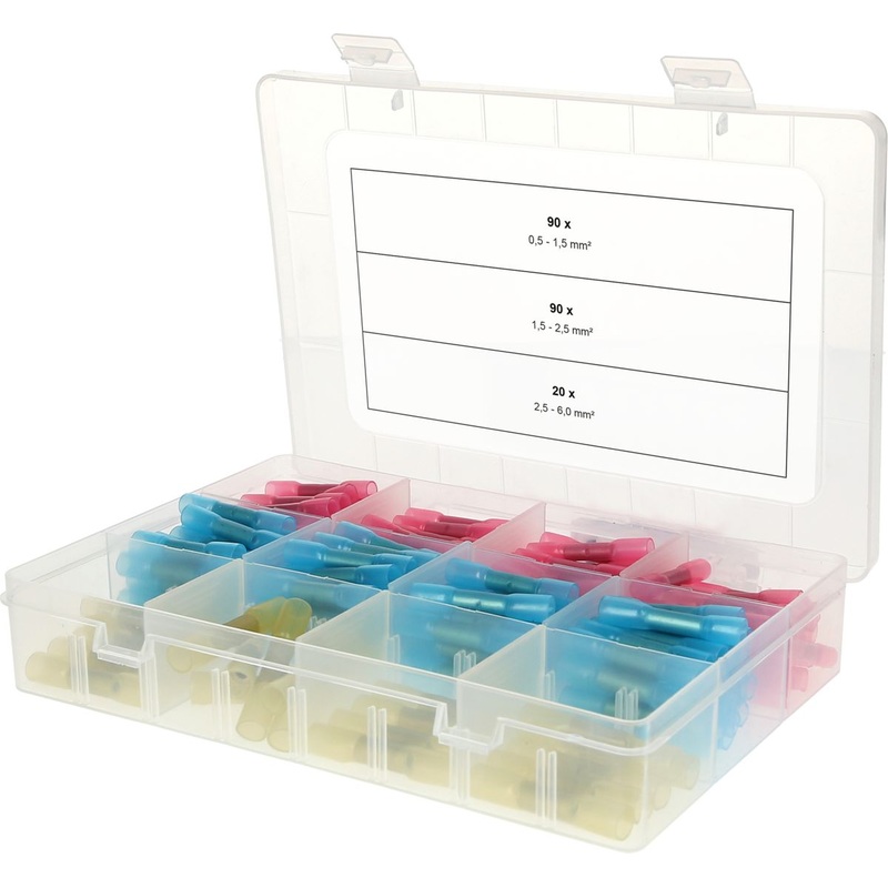 Surtido de conectores para juntas termorretrctiles KS TOOLS, 0,5 mm - 6,0 mm, 200 piezas ( 970.0790 )