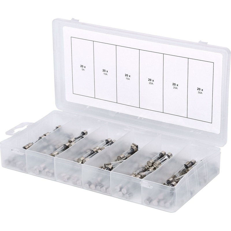 Surtido de fusibles de vidrio KS TOOLS, 5-30A, 120 piezas ( 970.0270 )