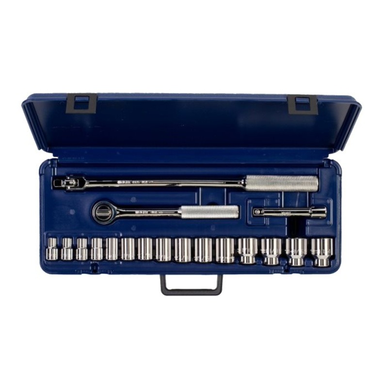 Wright Tool 423-MC 1/2" Drive 18 Piece Blow Mold Case Set - 6 Point Standard Sockets, 3/8" - 1-1/4", Ratchet, Flex Handle, 5" Extension