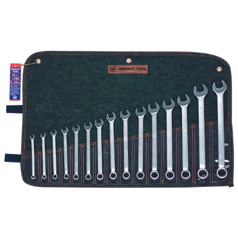 Wright Tool 752 Combination Wrench WRIGHTGRIP 2.0 15 Piece Set - 12 Point Metric Satin 7mm - 22mm