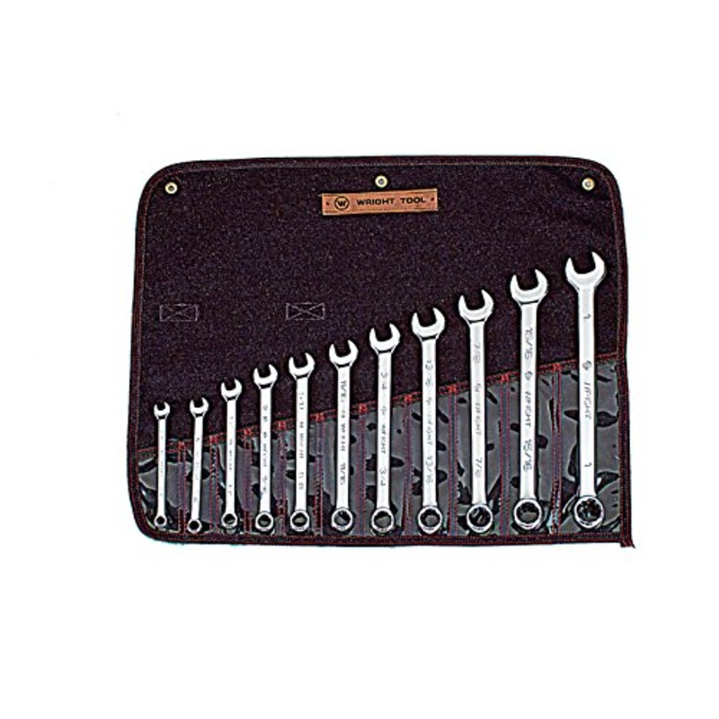 Wright Tool 911 Combination Wrench WRIGHTGRIP 2.0 11 Piece Set - 12 Point Full Polish 3/8" - 1"