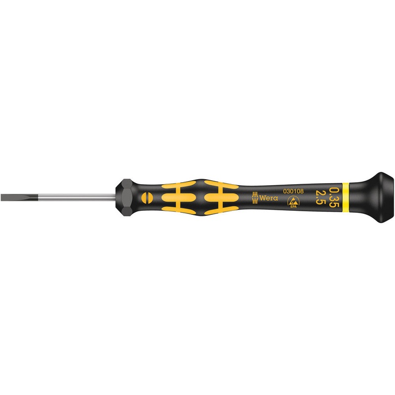 Wera 05030108001 1578 A ESD Kraftform Micro screwdriver for slotted screws, 0.35 x 2.5 x 40 mm
