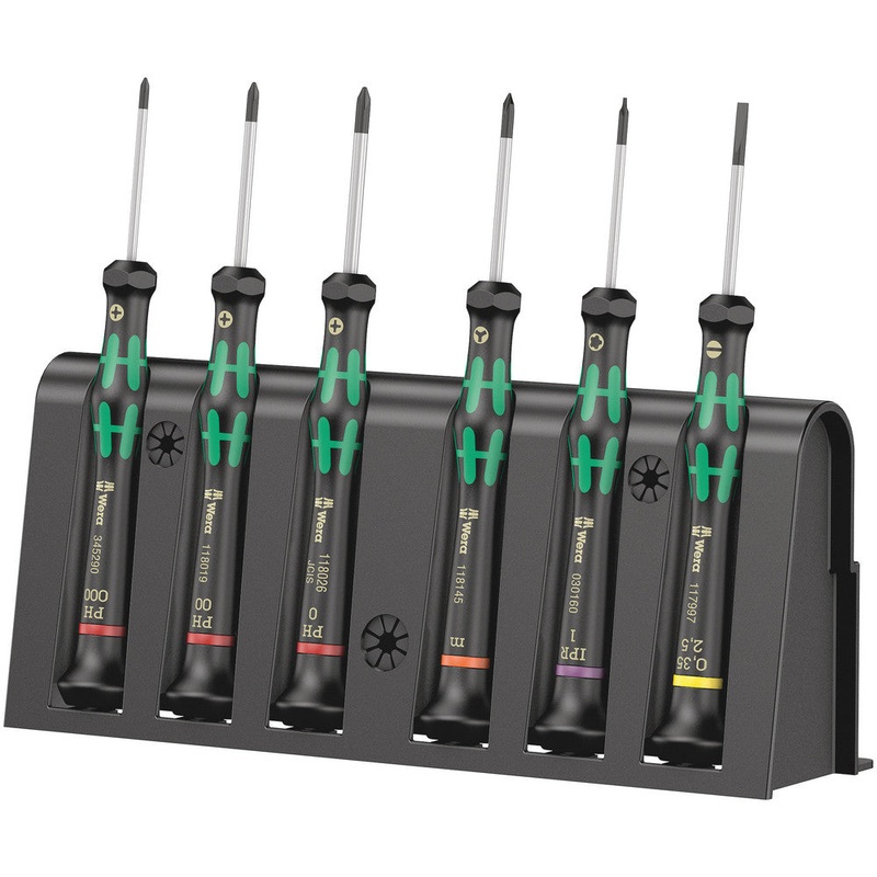 Wera 05030181001 2050/6 Screwdriver set and rack for electronic applications, 6 pieces