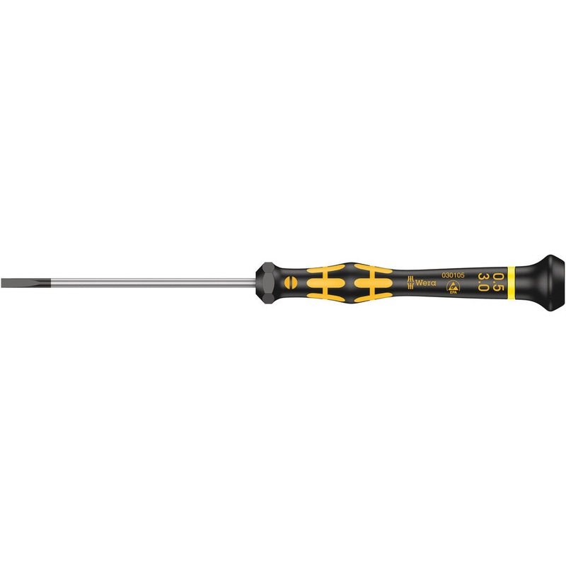 Wera 05030105001 1578 A ESD Kraftform Micro screwdriver for slotted screws, 0.50 x 3 x 80 mm
