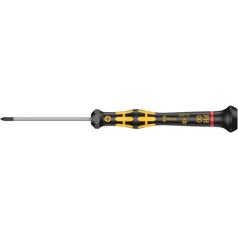 Wera 05030110001 1550 PH ESD Kraftform Micro screwdriver for Phillips screws, PH 00 x 60 mm