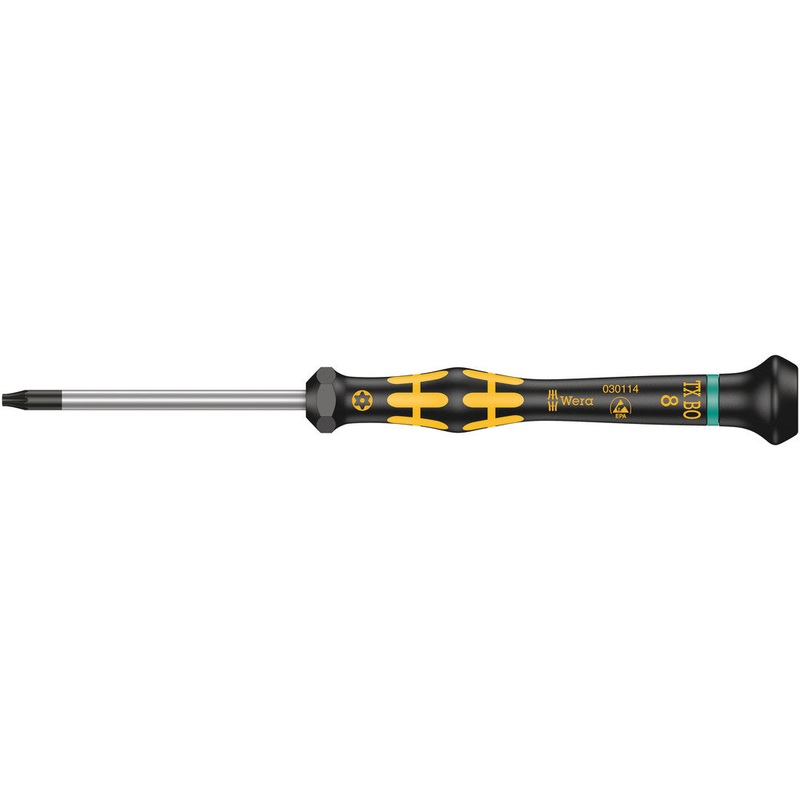 Wera 05030114001 1567 TORX BO ESD Kraftform Micro screwdriver for tamper-proof TORX screws, TX 8 BO x 60 mm