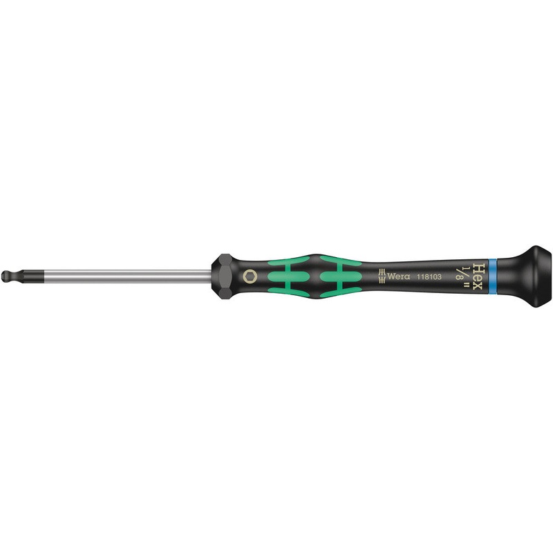 Wera 05118103001 2052 Ball end hexagon screwdriver for electronic applications, 1/8" x 60 mm