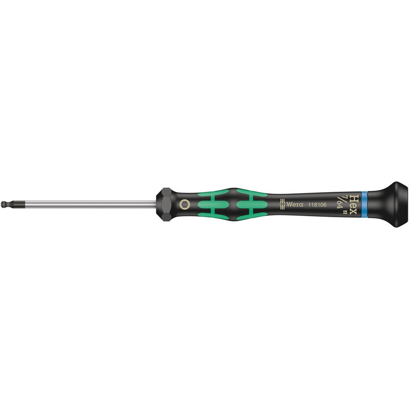Wera 05118106001 2052 Ball end hexagon screwdriver for electronic applications, 7/64" x 60 mm
