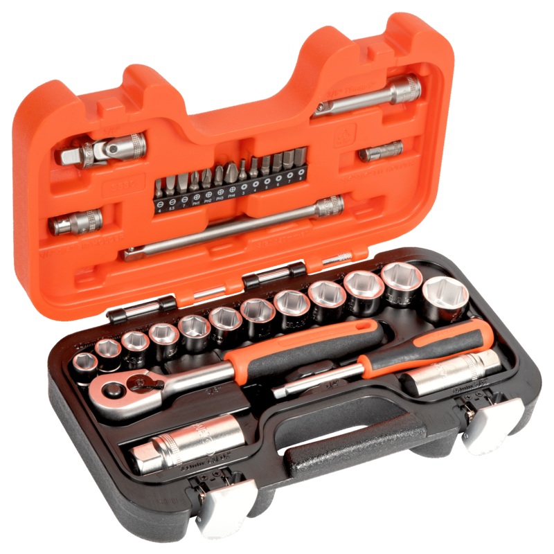 Bahco S330 1/4" and 3/8" Square Drive Socket Set with Metric Hex Profile and Ratchet
