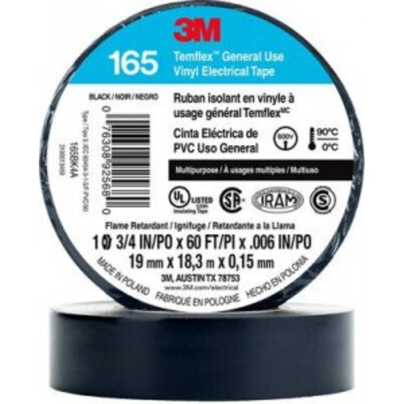 3M Temflex Vinyl Electrical Tape 165, Black