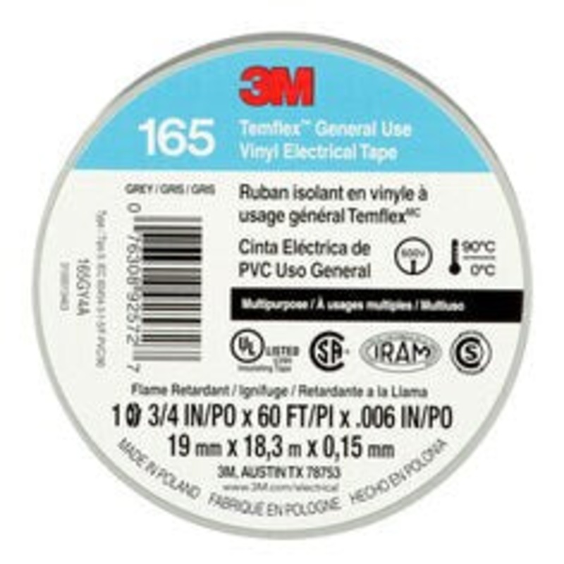 3M Temflex Vinyl Electrical Tape 165, Gray