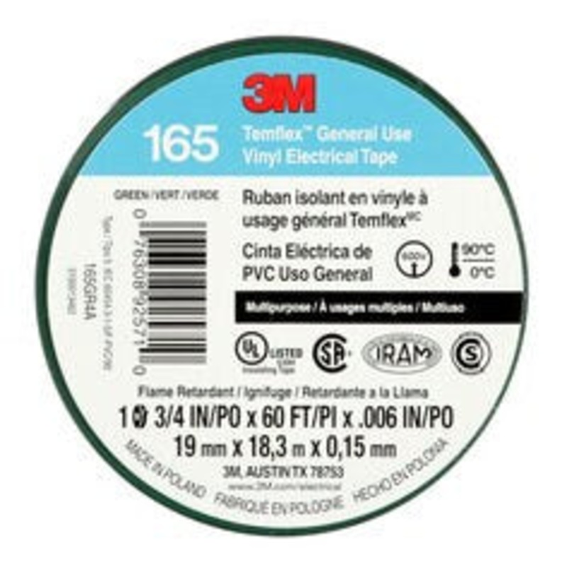 3M Temflex Vinyl Electrical Tape 165, Green