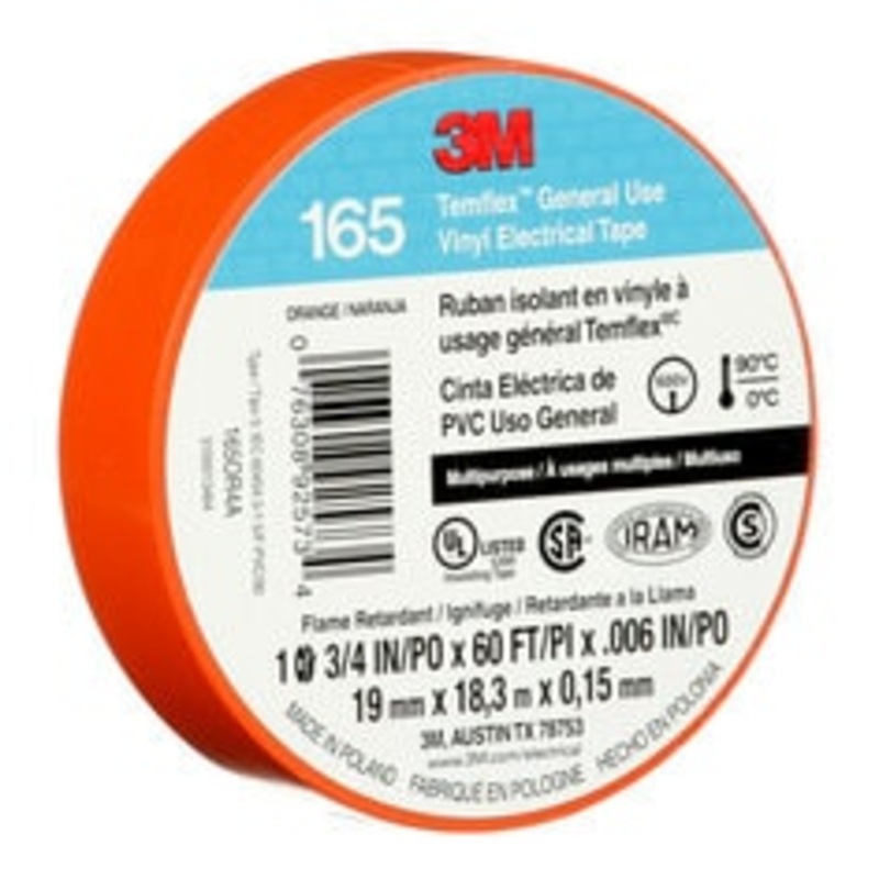 3M Temflex Vinyl Electrical Tape 165, Orange
