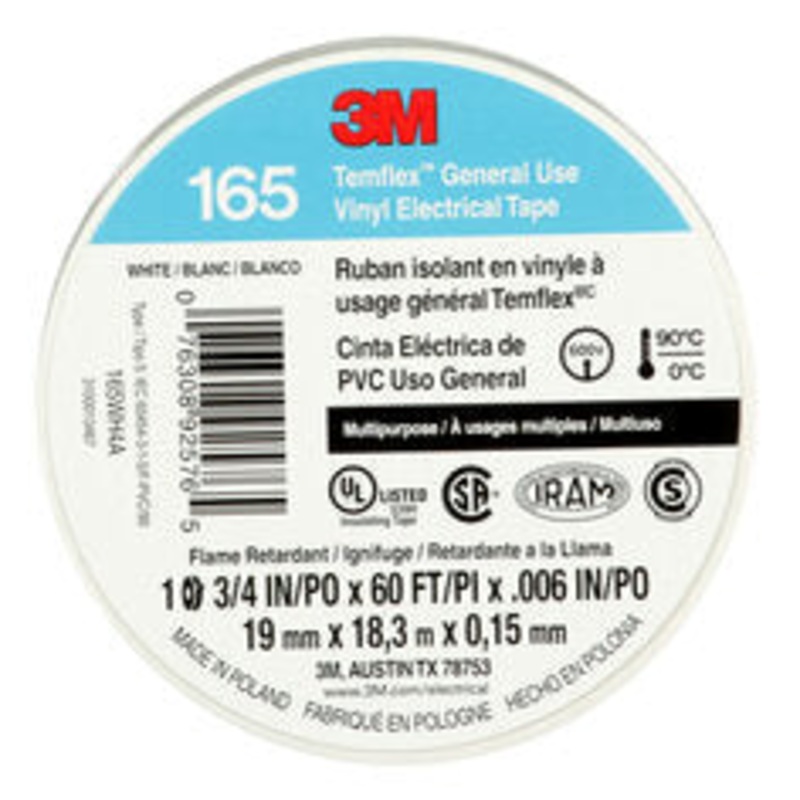3M Temflex Vinyl Electrical Tape 165, White