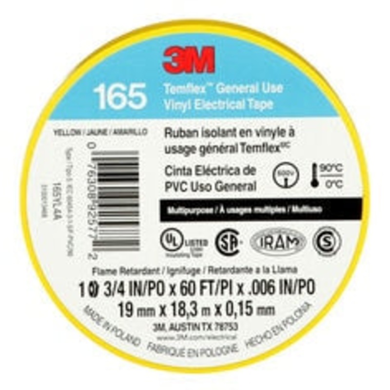 3M Temflex Vinyl Electrical Tape 165, Yellow