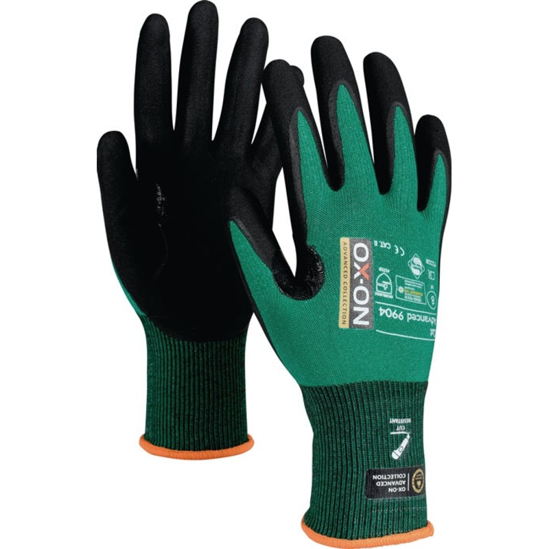 Guantes de proteccin contra cortes OX-ON Cut Advanced 9904 talla 8 negro/verde (4000391372)