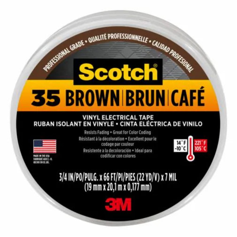 Scotch #35 Brown Vinyl Electrical Tape 10885-BA-5, 3/4 in x 66 ft x 0.007 in