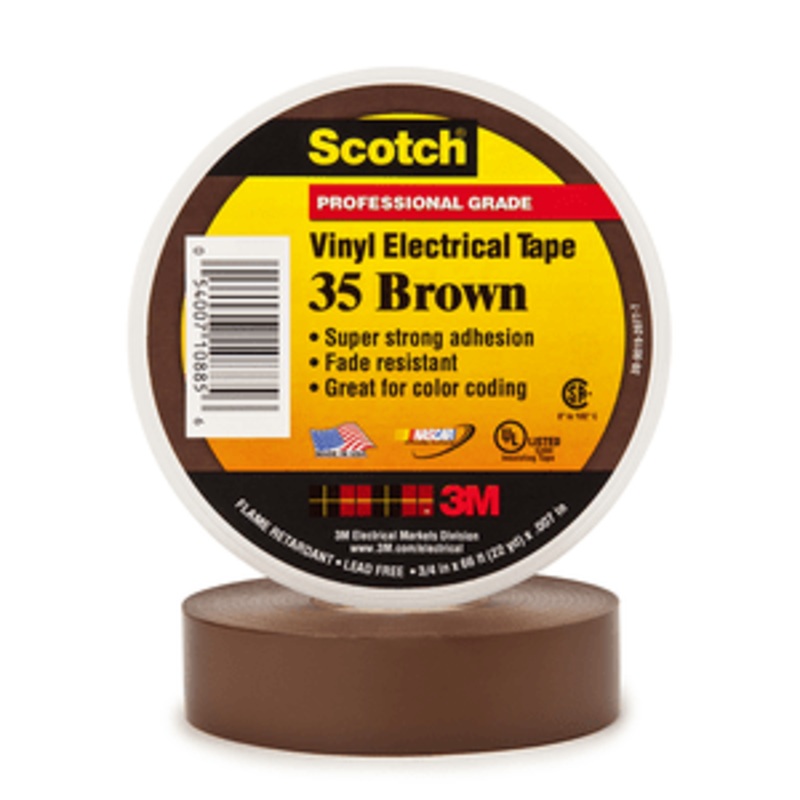 Scotch Vinyl Color Coding Electrical Tape 35, 19 mm x 20.1 m, Brown