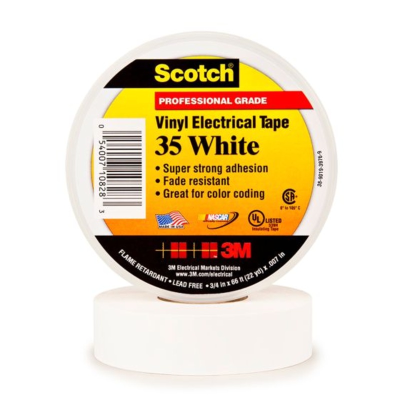 Scotch Vinyl Color Coding Electrical Tape 35, 19 mm x 20.1 m, White