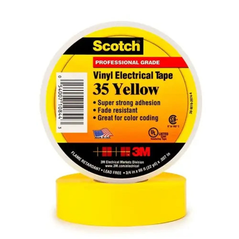 Scotch Vinyl Color Coding Electrical Tape 35, 19 mm x 20.1 m, Yellow