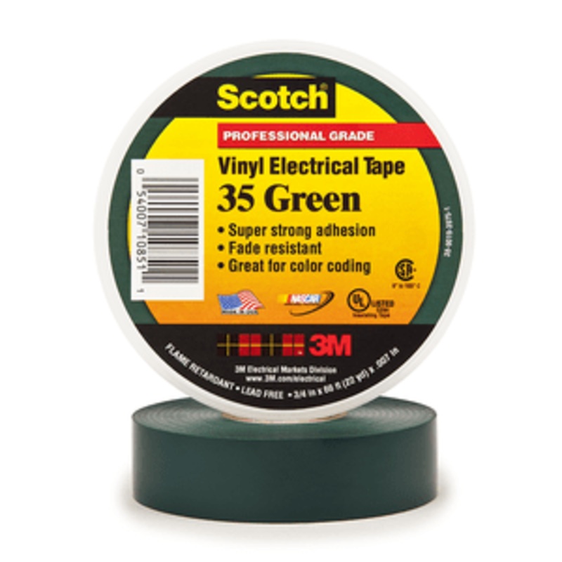 Scotch Vinyl Color Coding Electrical Tape 35, 3/4 in x 66 ft, Green