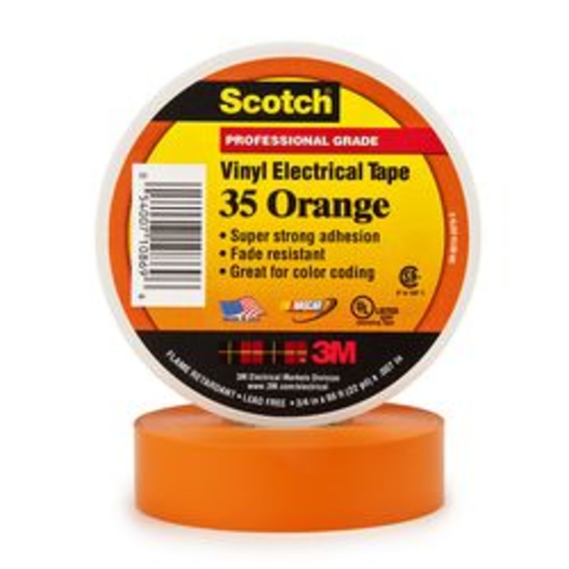 Scotch Vinyl Color Coding Electrical Tape 35, 3/4 in x 66 ft, Orange