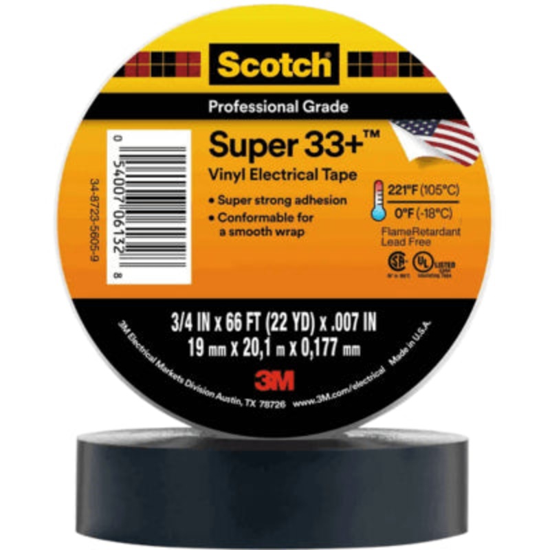 Scotch Vinyl Electrical Tape Super 33+, Black, 19 mm x 20 m